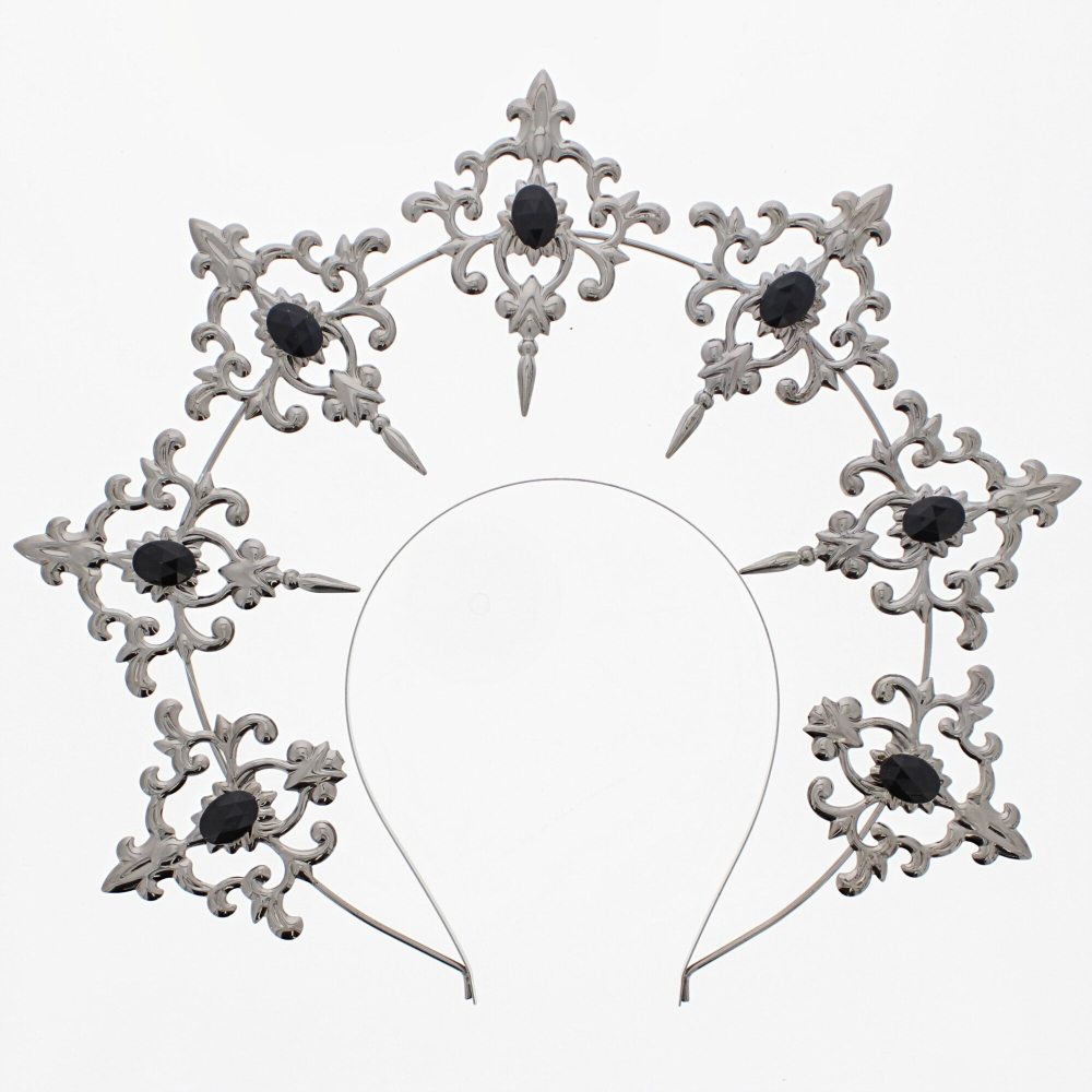 Zac's Alter Ego - Goth Ornament with Black Stones Kostuum Haarband - Zilverkleurig